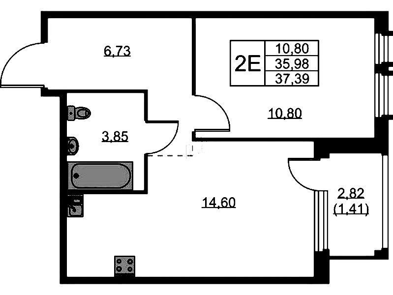 1-комнатная квартира 37.49 м², 12/15 эт., ЖК «GloraX Парголово»